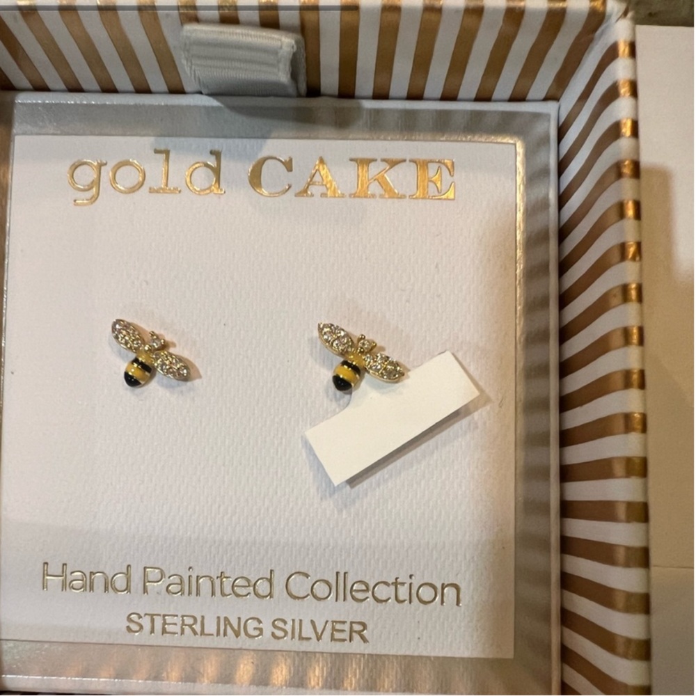 Gold Cake Sterling Silver Bee Earrings